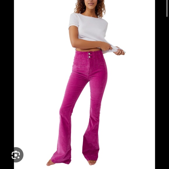 FP We The Free Jayde Cord High Rise Pink Flare Bell bottom 27 corduroy - Picture 6 of 8